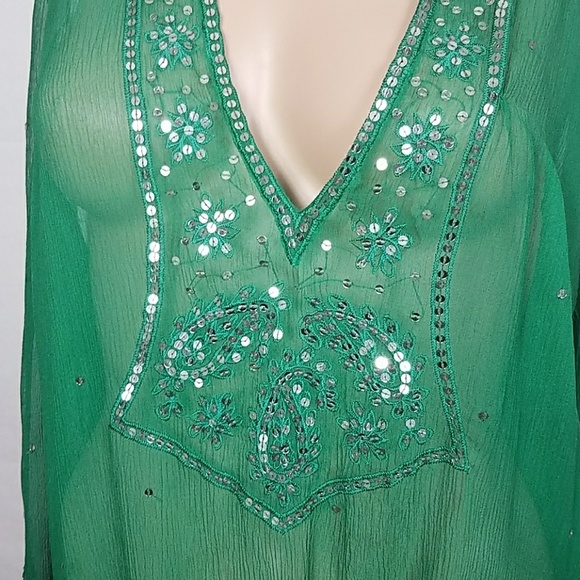 BCBG MAXAZRIA Sheer Green Blouse Top - Picture 2 of 4